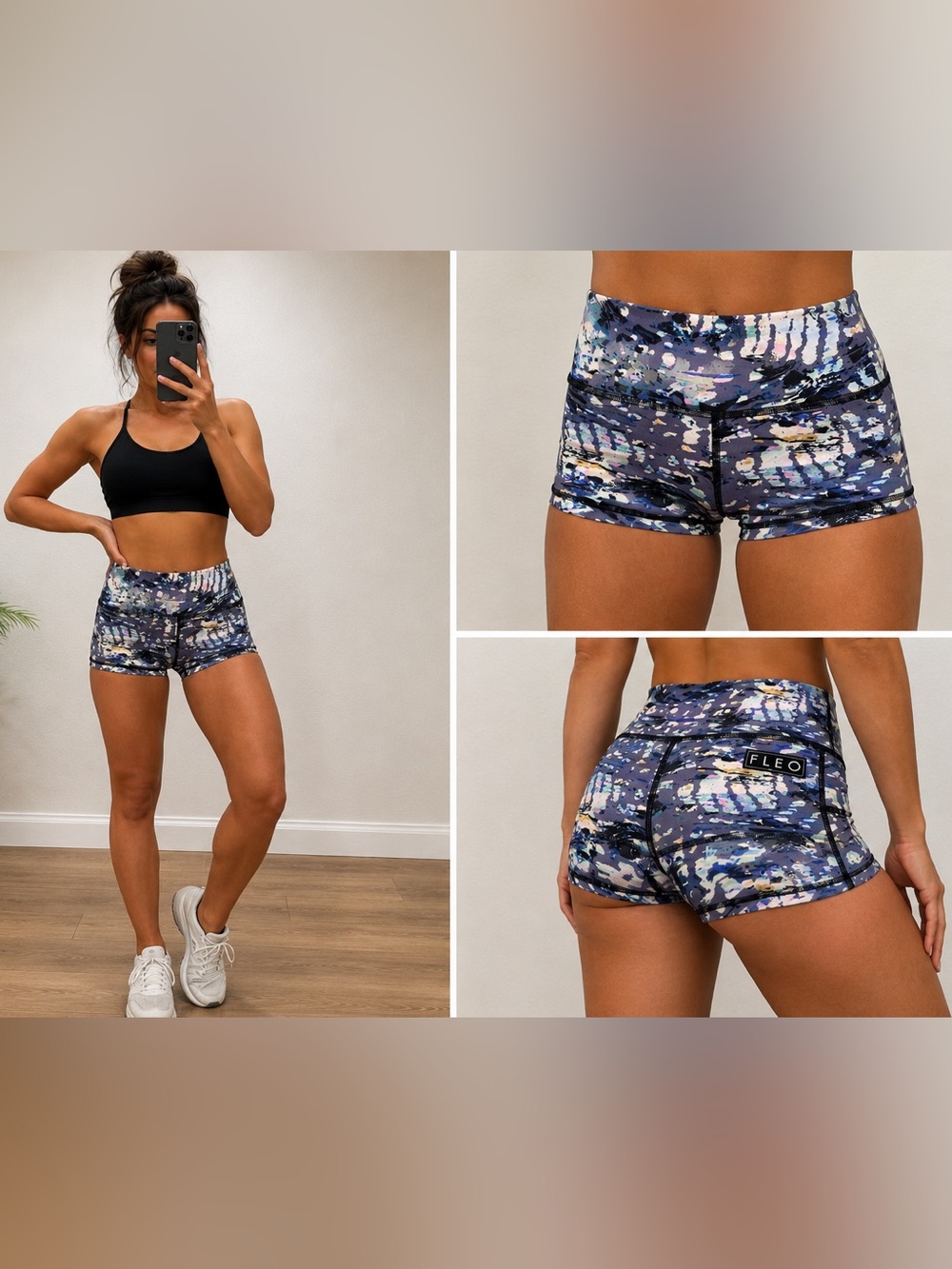 FLEO Women’s XS Abstract Print High Rise Workout CrossFit Shorts